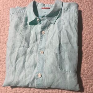 Tommy Bahama relax 100% linen blue green turquoise short sleeve camp shirt XL